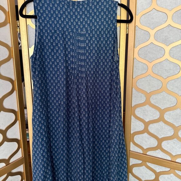 Faherty Size Small Blue Floral Print Linen Blend Sleeveless Pintucked Midi Dress - Picture 6 of 15